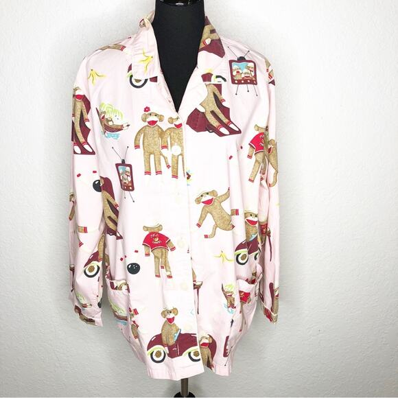 Nick & Nora pink sock monkey leisure time pajama top size 3XL - Picture 1 of 16